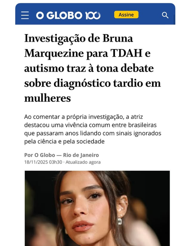 Autismo e TDAH em mulheres - Matéria no Jornal O Globo.