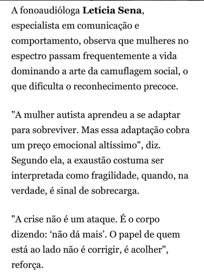 Autismo e TDAH em mulheres - Matéria no Jornal O Globo.